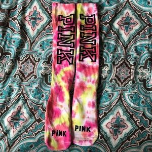 PINK tie-dye knee high socks
